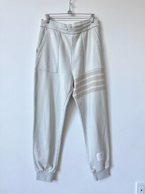 Thom Browne Light Gray/Ivory 4 Stripe Cotton Sweatpants - Size 2 - Made in Japan
